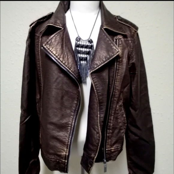 Roxy Jackets & Blazers - Roxy bronze faux leather moto jacket